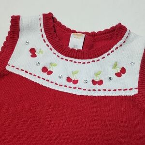 Gymboree Red Cherry Embroidered Sweater Vest Rhinestones Girls 7–8 Cute Retro